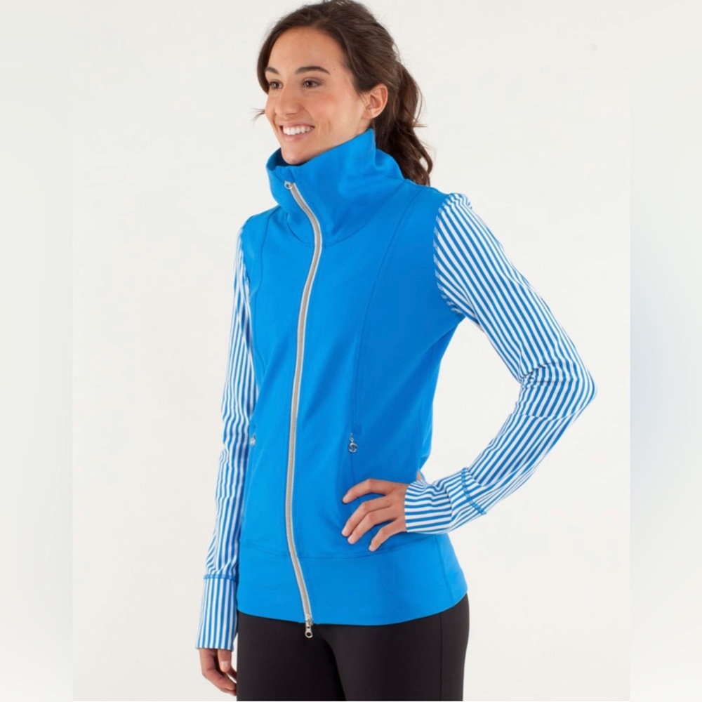 Vintage Lululemon Daily Yoga Jacket, Sz. 2, Beaming Blue and Classic Stripe Pol
